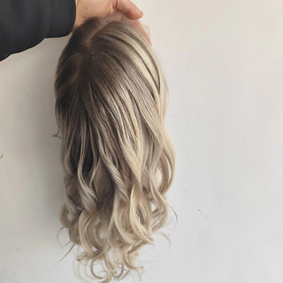 Luxury Highlight human hair lace wigs Dark Brown Roots Mix Blonde body wave human hair wigs European Hair Full Lace for Women