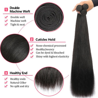 Brazilian Straight 3 Bundles With 13x4 Lace Frontal Real Human Hair Closure With Bundles Weave Virgin Hair Natural Black Color