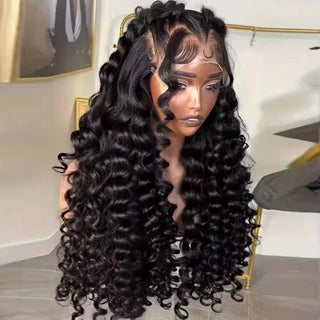 13X4X1 HD Lace Front Wig Synthetic Loose Deep Wave Prepluck Hairline Glueless Wigs Black Color Daily Party Wedding Soft Hair