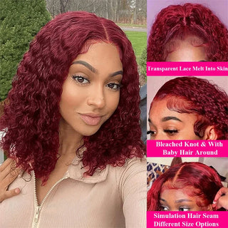 WDBY Beauty – 99J Burgundy Kinky Curly Bob Wig (13x4 Lace Frontal, Pre‑Plucked Deep Wave Human Hair