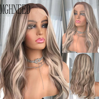 Wdbybeauty highlighted Human Hair Lace Frontal Wig Brown Blonde 13x4 Lace Front Wigs For Women Natural Wave HD Transparent Lace Brazilian