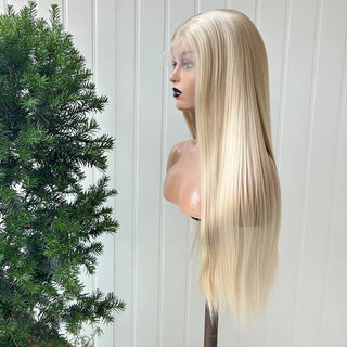AIMEYA Long Straight Synthetic Lace Front Wig 13X6 Lace Deep Part Wigs for Women Transparent Pre Plucked Blonde Cosplay Wigs