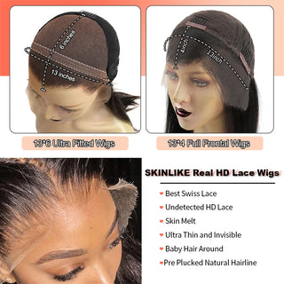 Ultra-Fitted 34in Kinky Straight Skinlike 13X6 HD Lace Front Wig 13x4 HD Lace Full Frontal Human Hair Wig Pre plucked For Women