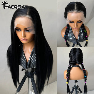 HD Lace Front Wig Skunk Stripe 13X6 Lace Wig Pre Plucked Glueless Synthetic Heat Resistant Long Straight Black and Blonde Wigs