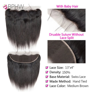 Brazilian Straight 3 Bundles With 13x4 Lace Frontal Real Human Hair Closure With Bundles Weave Virgin Hair Natural Black Color