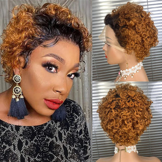 Wdbybeauty 13x1 Curly Human Hair Lace Frontal Wig Pixie Cut Curly Lace Front Human Hair Wigs for Women Brazilian Human Hair Wig Sale
