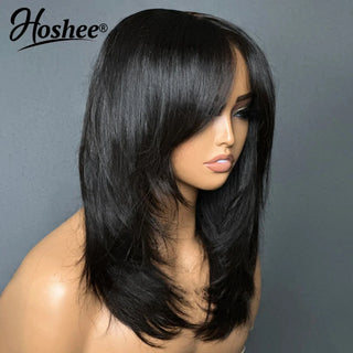 WDBY Beauty – Wear & Go Straight Human Hair Wig with Layered Bangs (13x4 HD Lace / 4x4 Lace Closure – Glueless 250% Density)