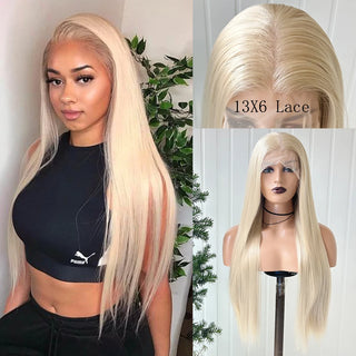 AIMEYA Long Straight Synthetic Lace Front Wig 13X6 Lace Deep Part Wigs for Women Transparent Pre Plucked Blonde Cosplay Wigs