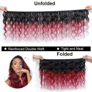 Human Hair Bundles With Closure 1B/Burgundy Brazilian Body Wave Weave Bundles 100% Human Hair Extensions Lace Frontal Clearance