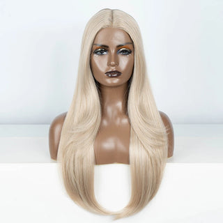 WDBY Beauty Blonde Layered Synthetic Lace Front Wig – Straight Wig with Bangs & Baby Hair