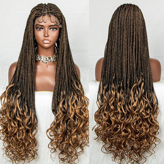 Wdbybeauty lace Front Synthetic Cornrow Braids Wig Wavy Ends 9x6 Lace Long Cornrow Braided Wig Knotless Afro Braiding Hair Wavy Ends Wig