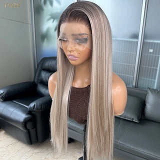 Wdbybeauty long Heat Resistant 13x6 Synthetic Lace Front Wig Japan Futura Hair Ombre Highlights Silky Straight Hair Pre Plucked Hairline