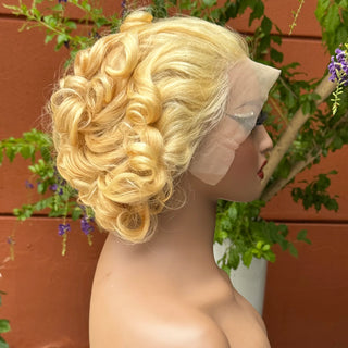 Wdbybeauty 13x4 Transparent Lace Frontal Wig 250% Density Short Bob Loose Wave Human Hair Wigs Bouncy Curly Hair Wigs for Black Women