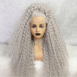 WDBY Beauty – Webster Silver Grey Deep Wave Synthetic Lace Front Wig (Glueless Long Curly Style for Women)