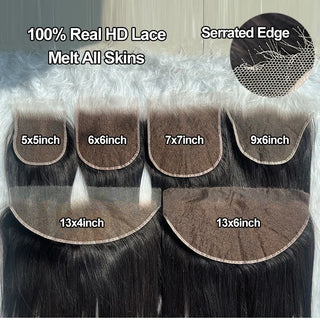 Newa Hair 100% Human Hair Closures 13x6 HD Lace Frontal Only Invisible HD Lace Melt Skin Natural Scalp Straight Raw Hair Closure
