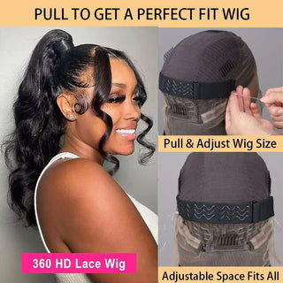 Body Wave Glueless Drawstring 360 Full Lace Wig Water Wave Human Hair Pre Plucked Hd 13x6 Lace Frontal Wig 5x5 Wear Go For Women