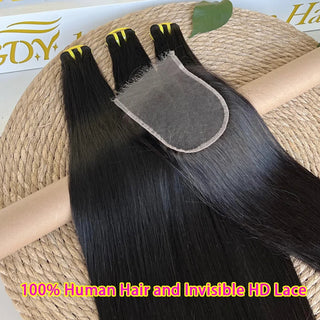Vietnamese Raw Straight Bundles and Closure 13x4 HD Lace Frontal With Bundles 4x4 5x5 Invisible HD Lace Pre Plucked Human Hair