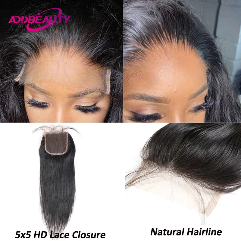 Straight 2x6 HD Lace Closure Human Hair Addbeauty 13x4 13x6 HD Lace Front Brazilian Unproccessed Raw Virgin Human Hair Bundles