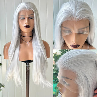 AIMEYA Long Straight Lace Wigs 13X4 Lace Frontal Free Part Synthetic Hair Wig with Special Hairline For Women Cosplay Black Wigs