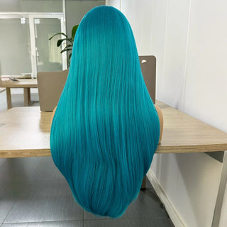WDBY Beauty Long Wavy Blue & Teal Green 13x4 Lace Front Wig – Synthetic Free Part Cosplay Wig