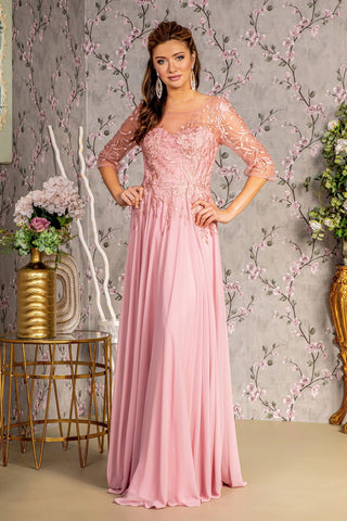 Bead Embroidery Sheer Neckline V-back Chiffon A-line Dress 